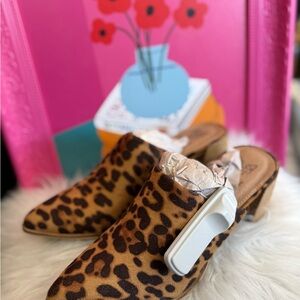 Brown and Black Leopard Print Mules with Low Block Heel